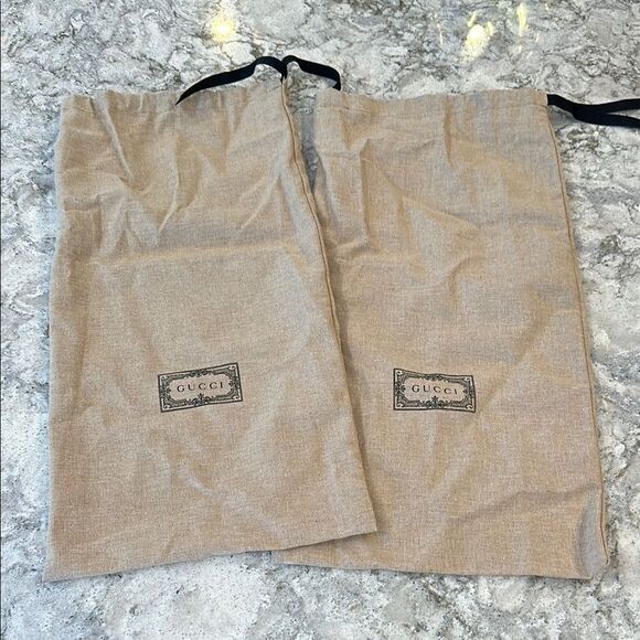 ✨ Gucci Shoe Dust Bags (Pair) | 8.5x17 Beige with Black Logo - Picture 1 of 1